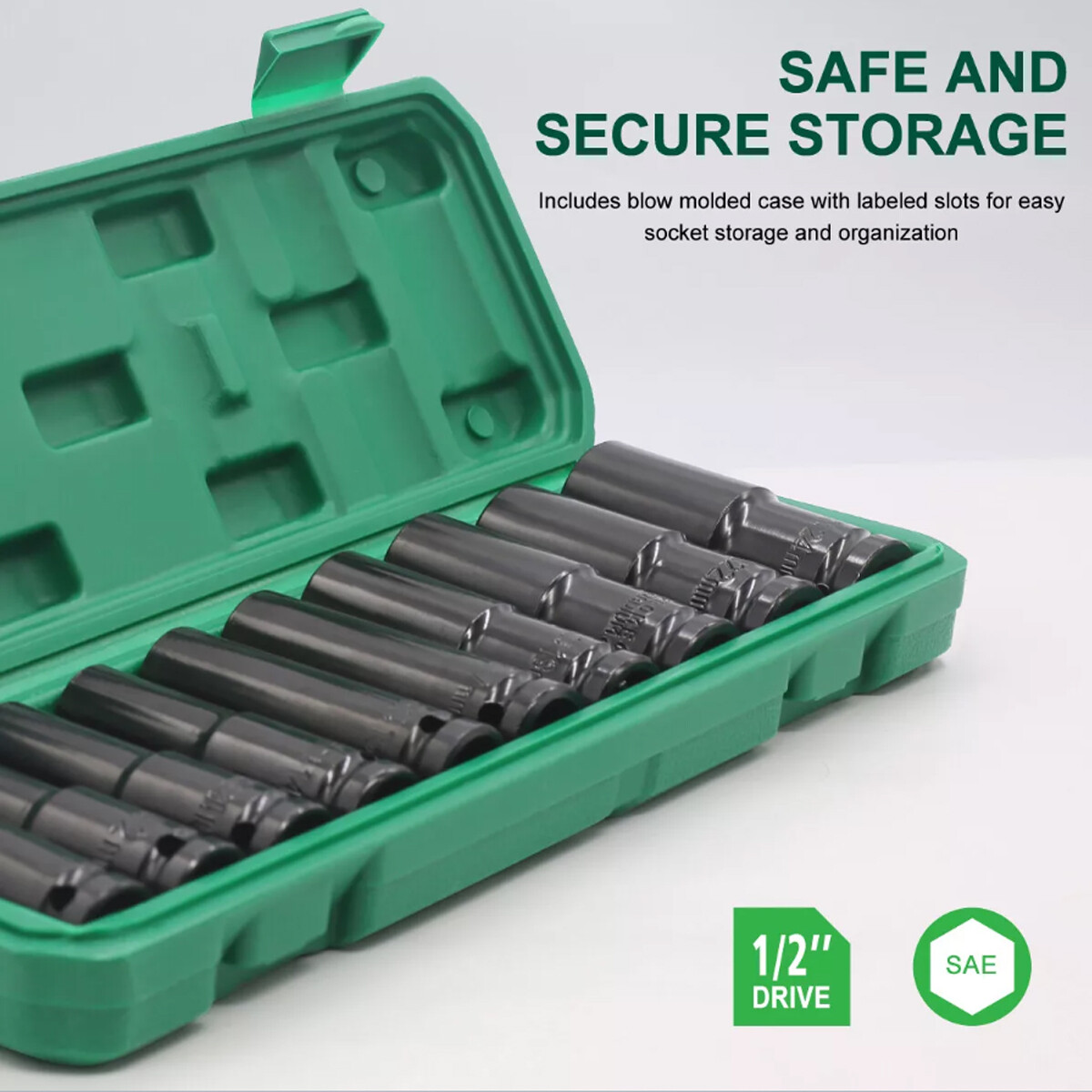 10PCS 1/2″ Deep Impact Socket Set Drive 6 Point Metric Garage Tool 10 – 24mm USA