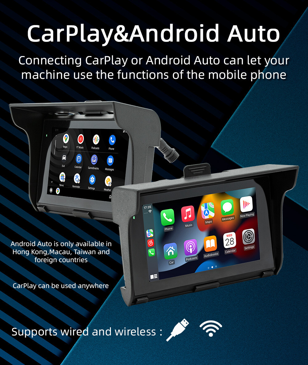 Motorcycle Radio MP5 Player GPS Navigator Portable Wireless Android Auto Carplay