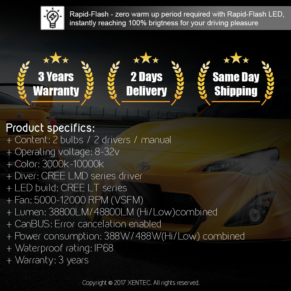 2pcs 9007/HB5 252W CREE Hi/Lo Beam LED Headlights Bulb 6500K HID Xenon 25200LM