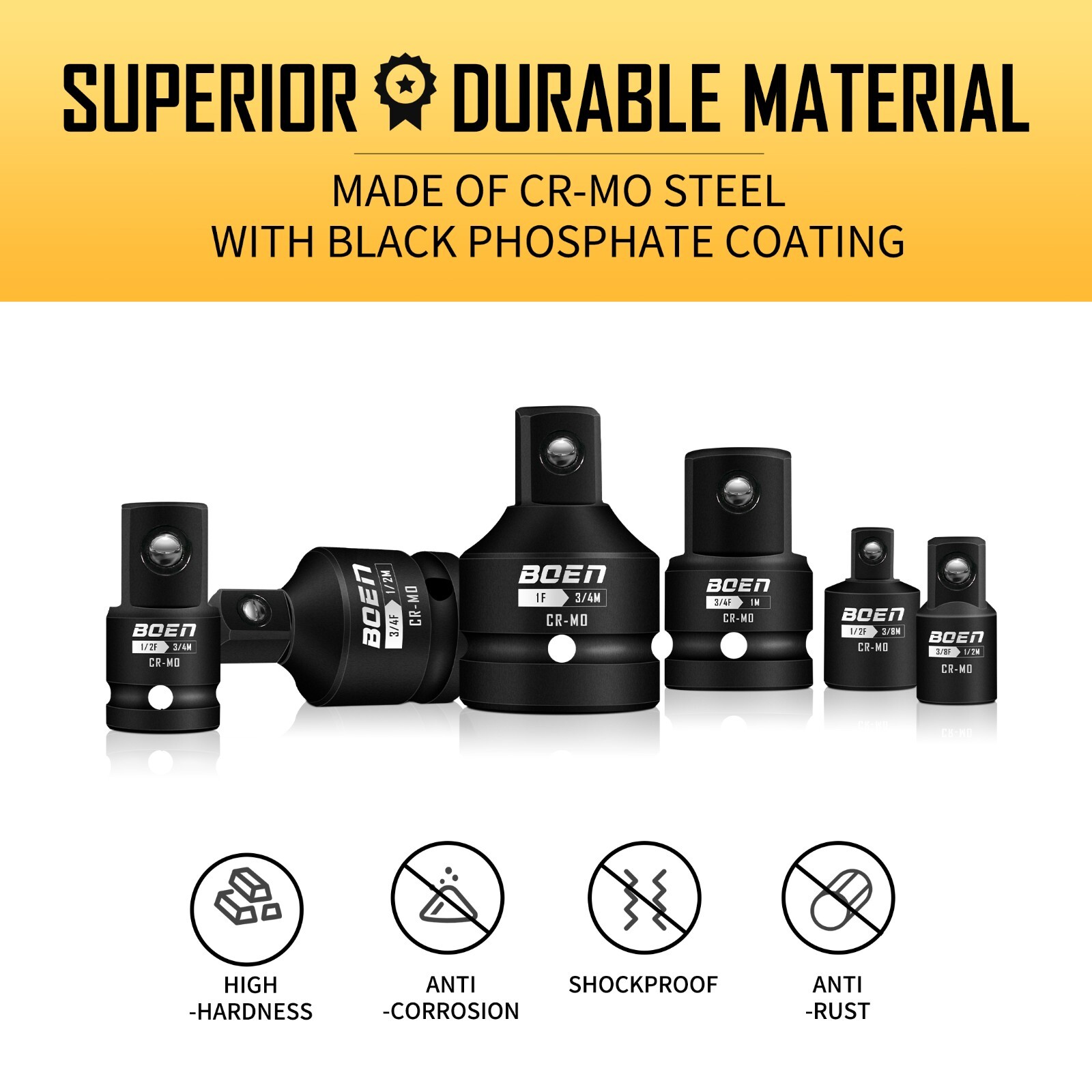 8 Piece Impact Socket Adapter and Reducer Set, 1/4″ 3/8″ 1/2″ 3/4″ Drive Socket