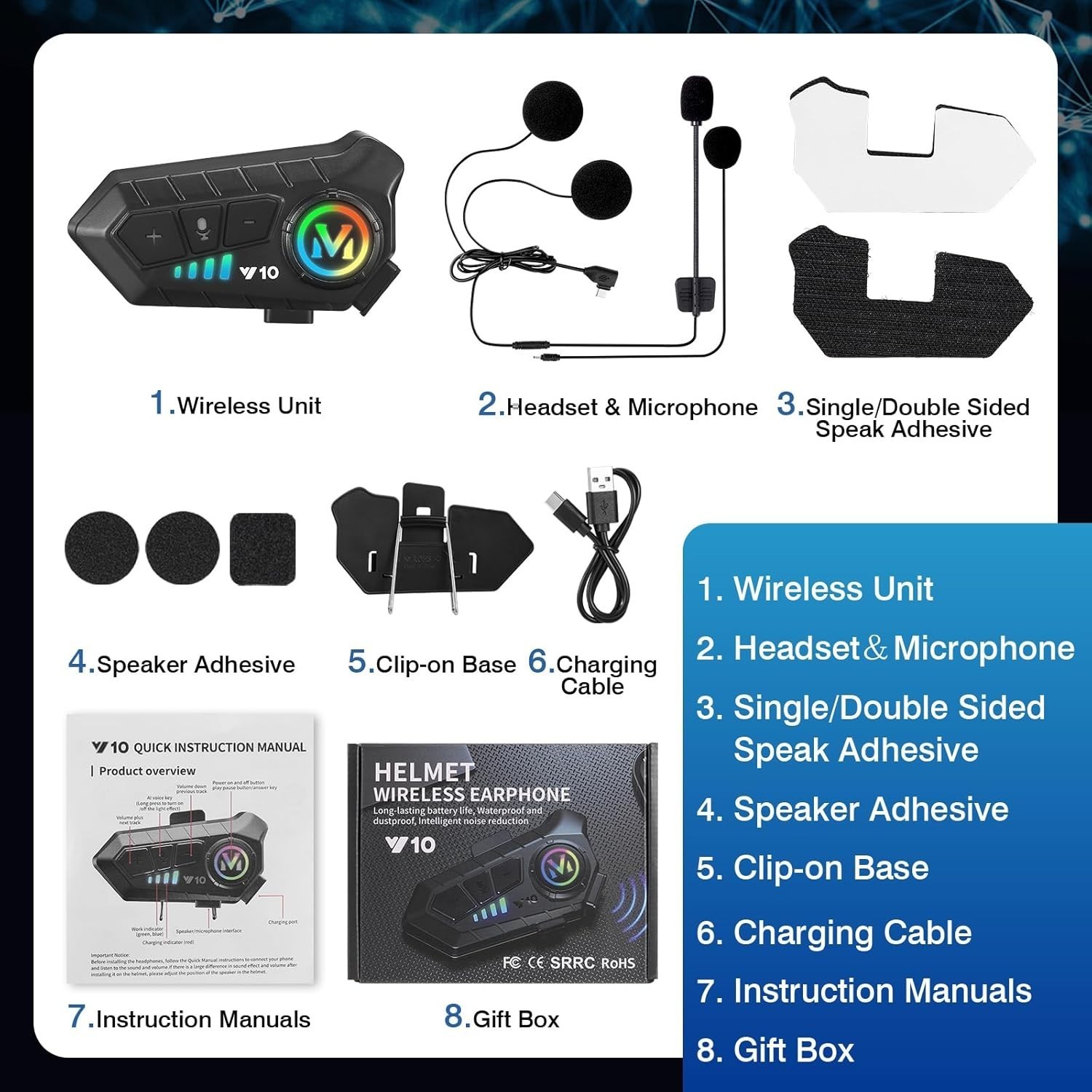 Motorcycle Helmet Headset Wireless Bluetooth Headphone Speaker Hands-Free