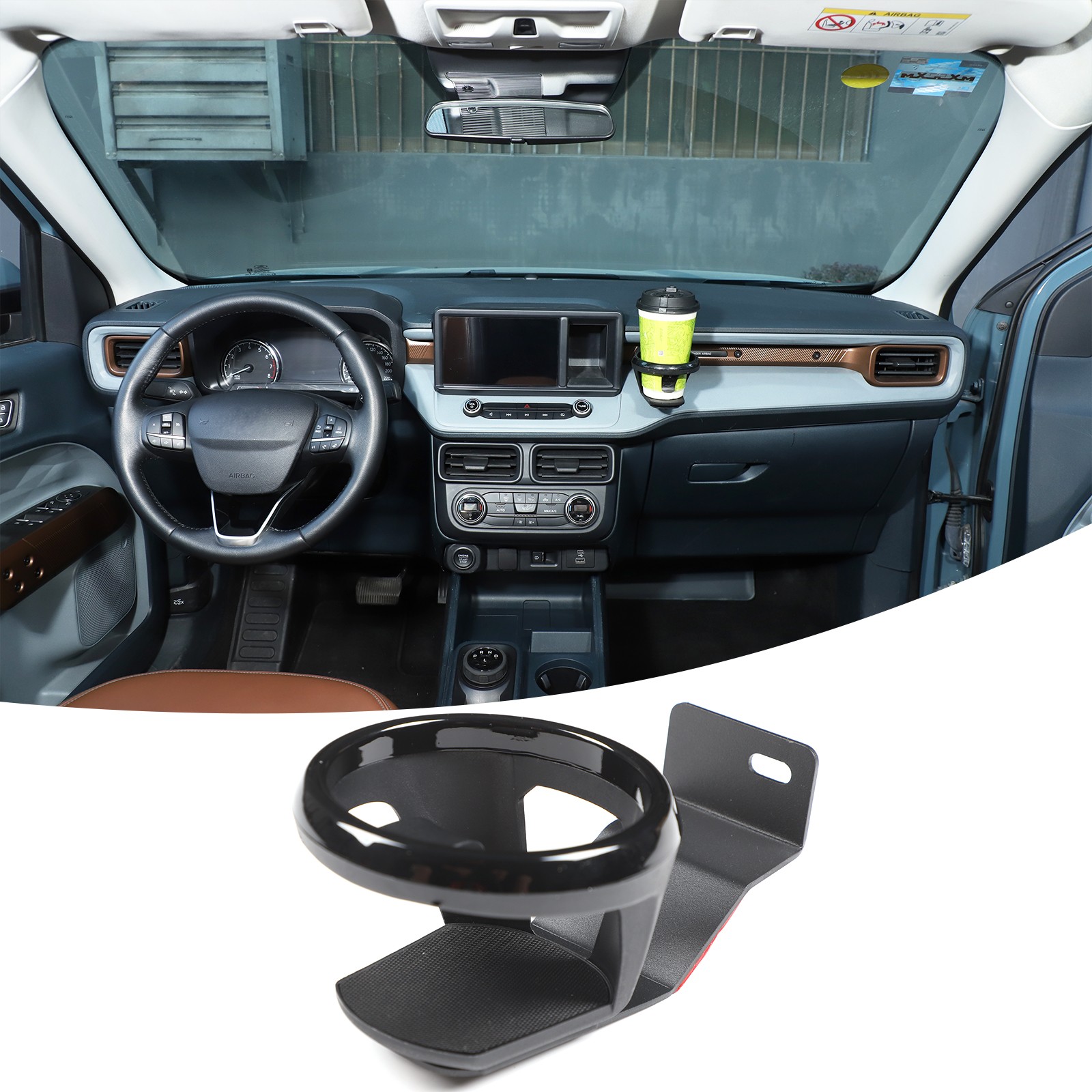 Navigation Screen Right Cup Holder Carbon Steel+ABS Black For Ford Maverick 22+