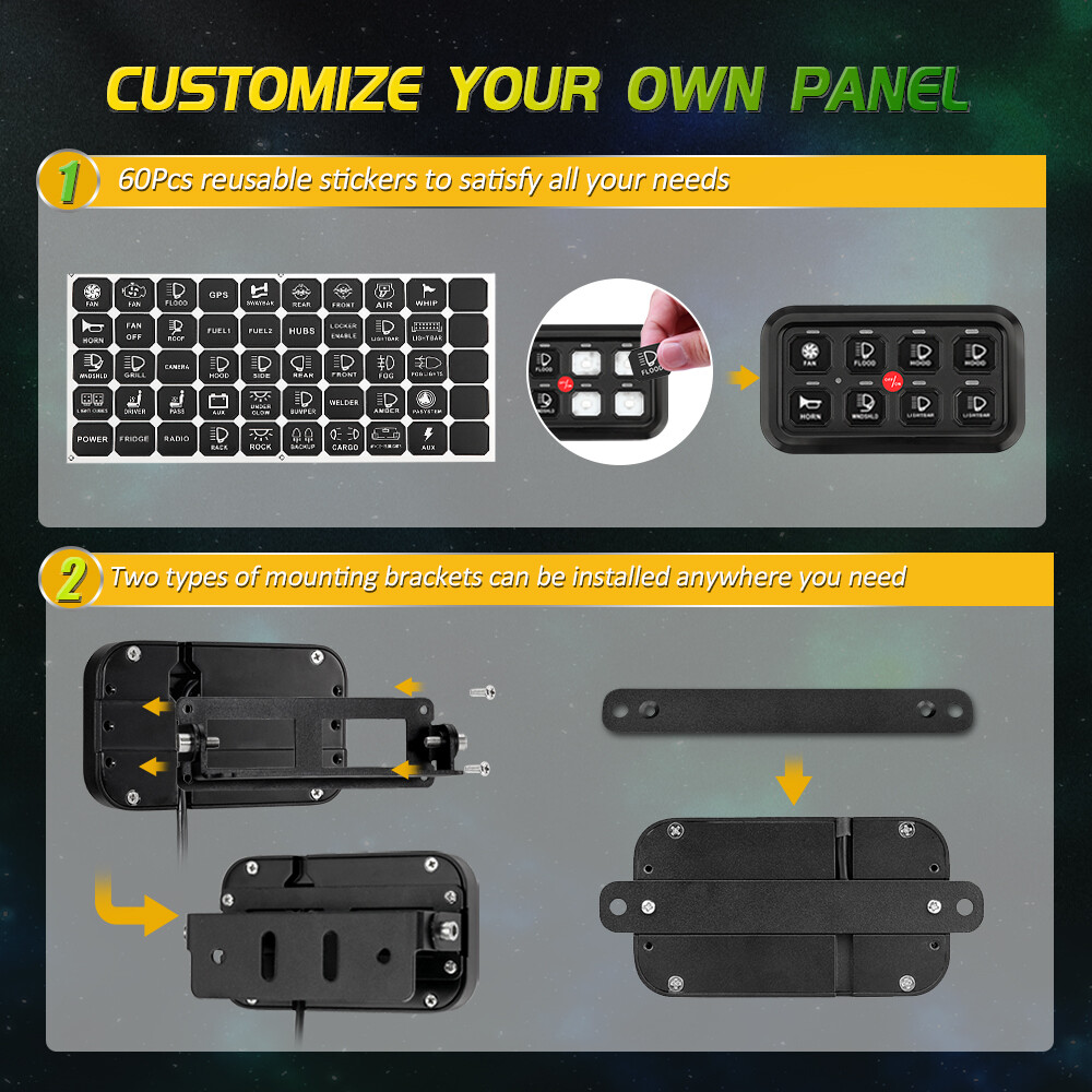 AUXBEAM AR-800 RGB 8 Gang Switch Panel Multifunction Light Bar Control 12/24V US