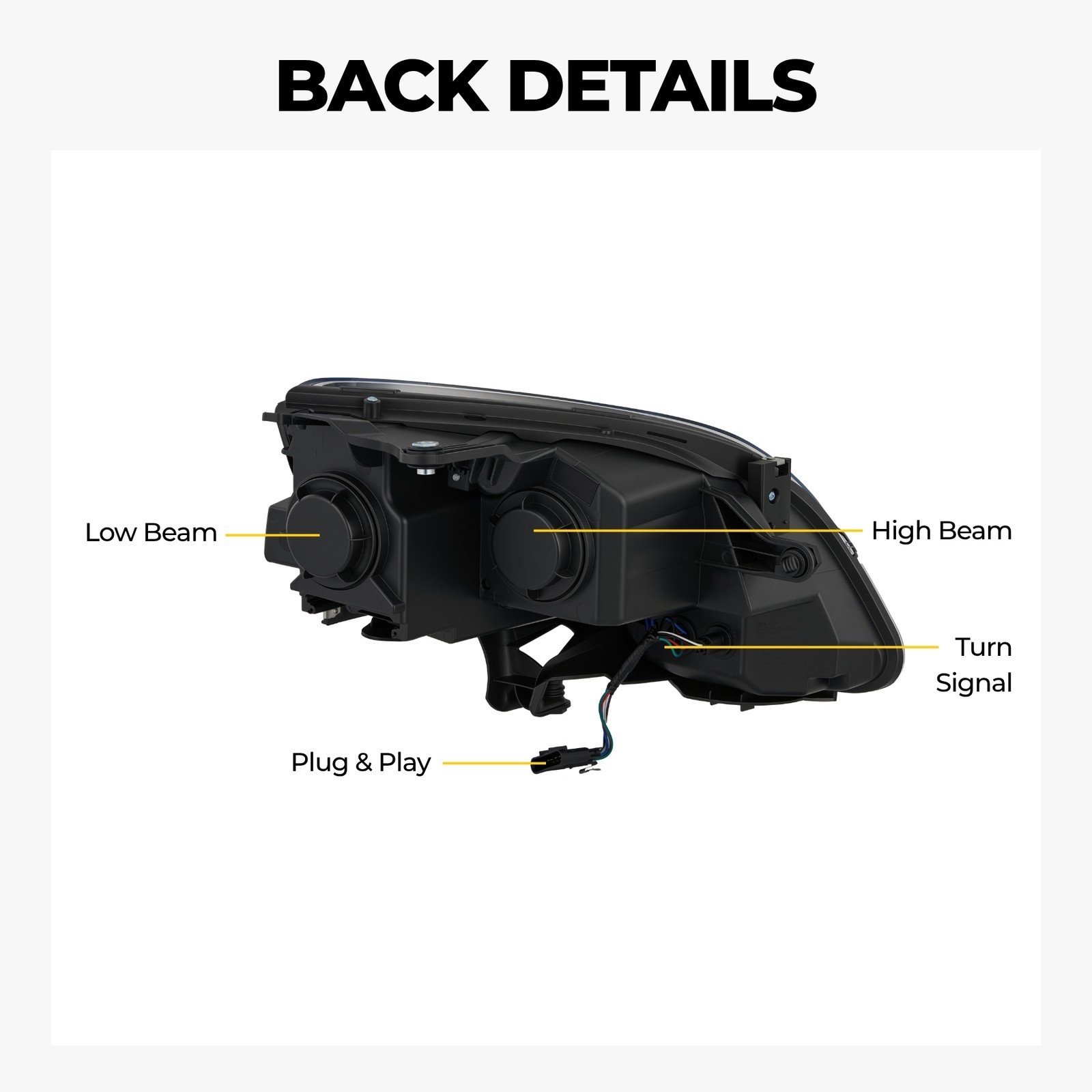 VRC Black Amber Projector Headlights for 2007-2012 GMC Acadia Left & Right Side