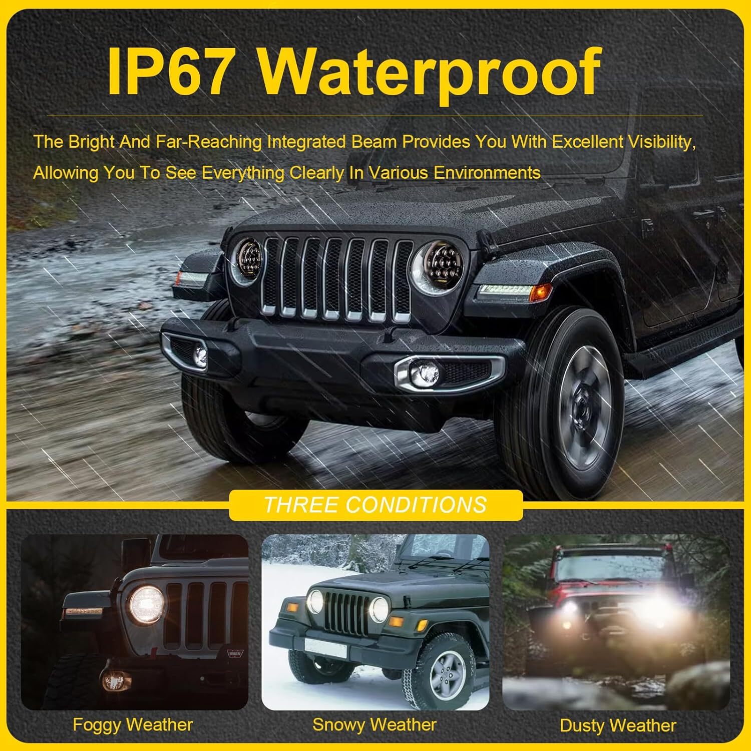 Pair 7″ Inch Round LED Headlights Halo Angle Eyes For Jeep Wrangler JK LJ TJ CJ