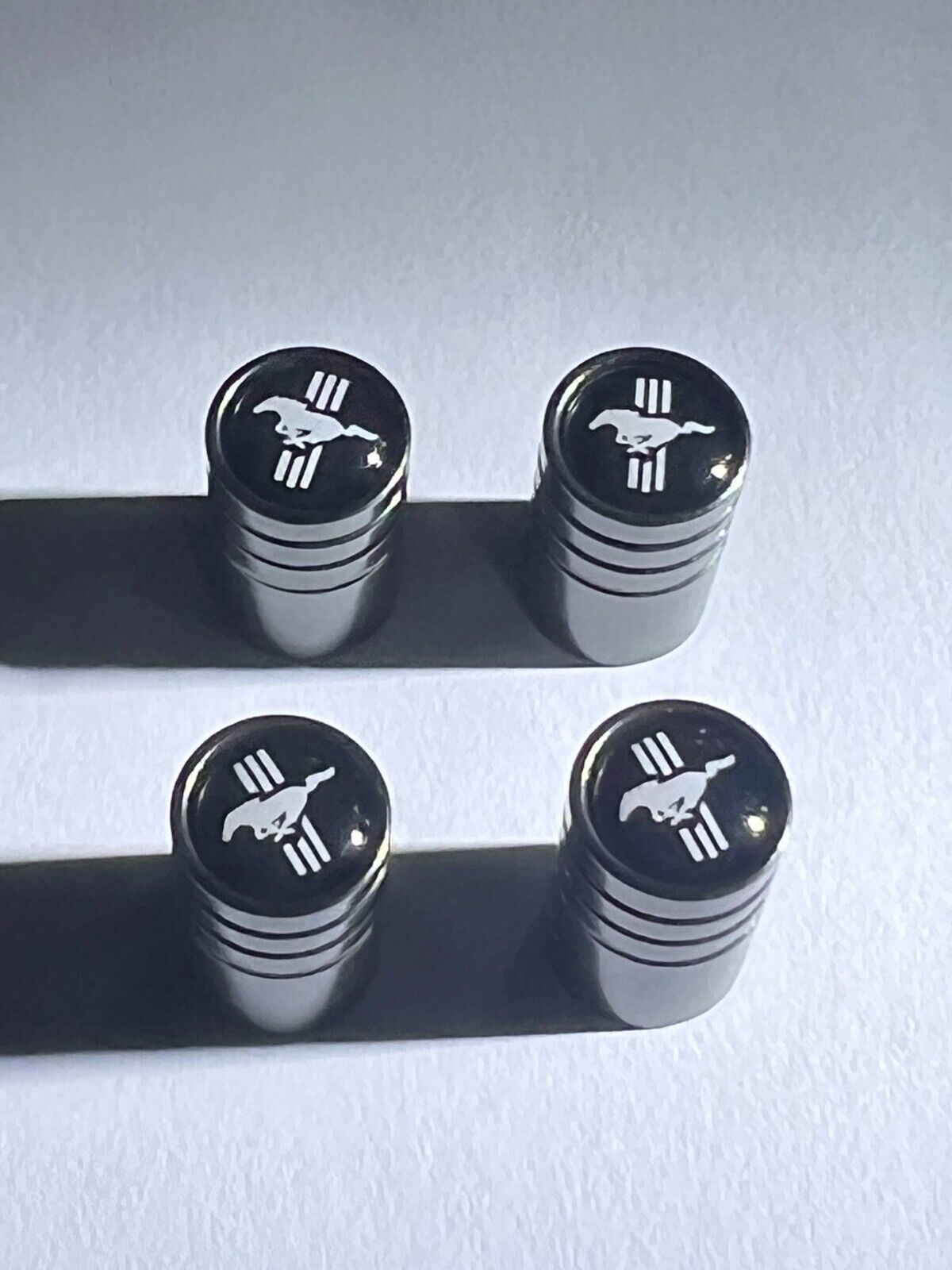 4 FORD MUSTANG Tire Valve Cap Air Valve Stem Cover (Metallic Black)