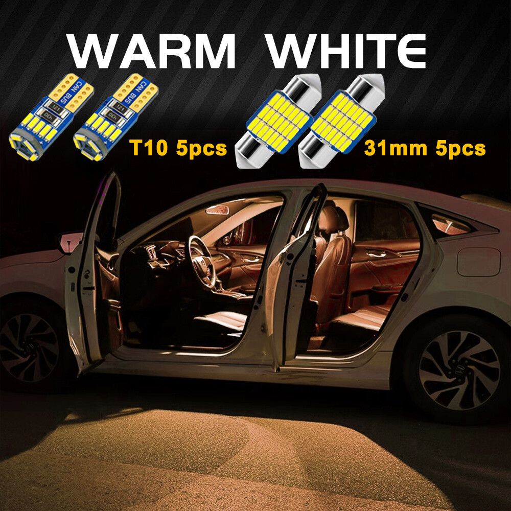 10pcs LED Interior Lights Bulbs Kit Dome License Plate Lamps T10 31mm Warm White