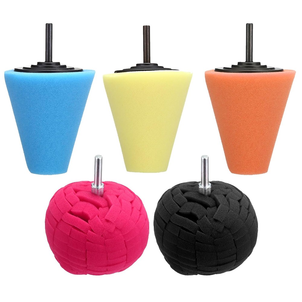 4″ Foam Drill Polishing Cone Ball Pads Kit Car Hub Waxing Buffing Wheel Polisher