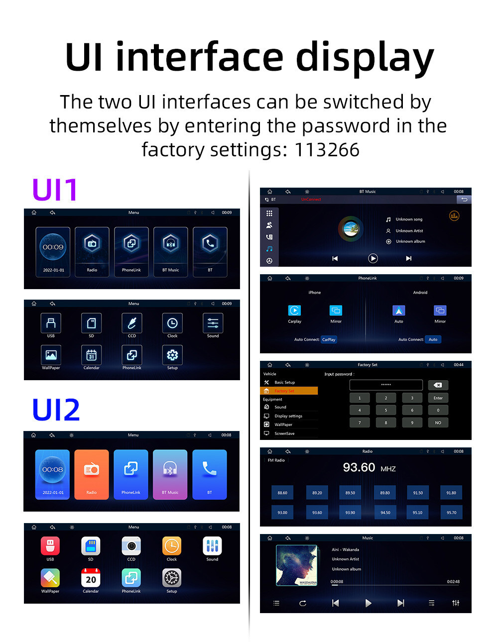 Portable Car MP5 Player Bluetooth FM Radio Stereo AUX TF USB For Apple CarPlay