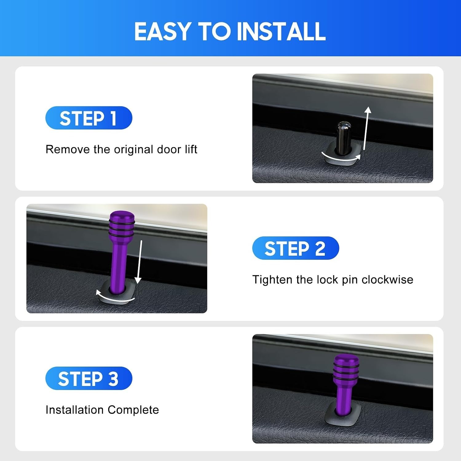 4PCS Car Door Lock Knobs Aluminum Alloy Universal Auto Interior Decor Purple