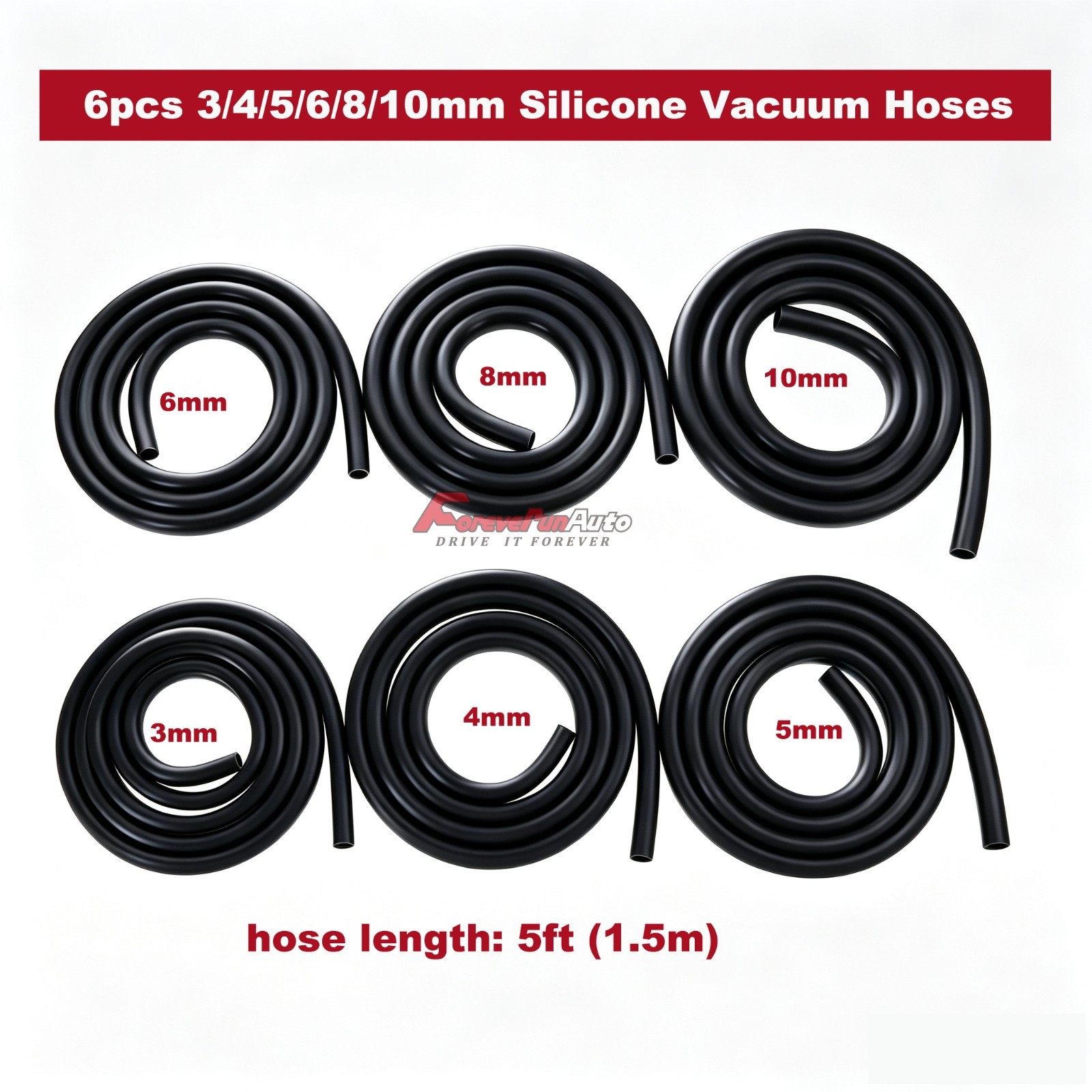 6pcs 5ft Engine Vacuum Line Silicone Hose Kit + 115pcs Connectors Set For Toyota
