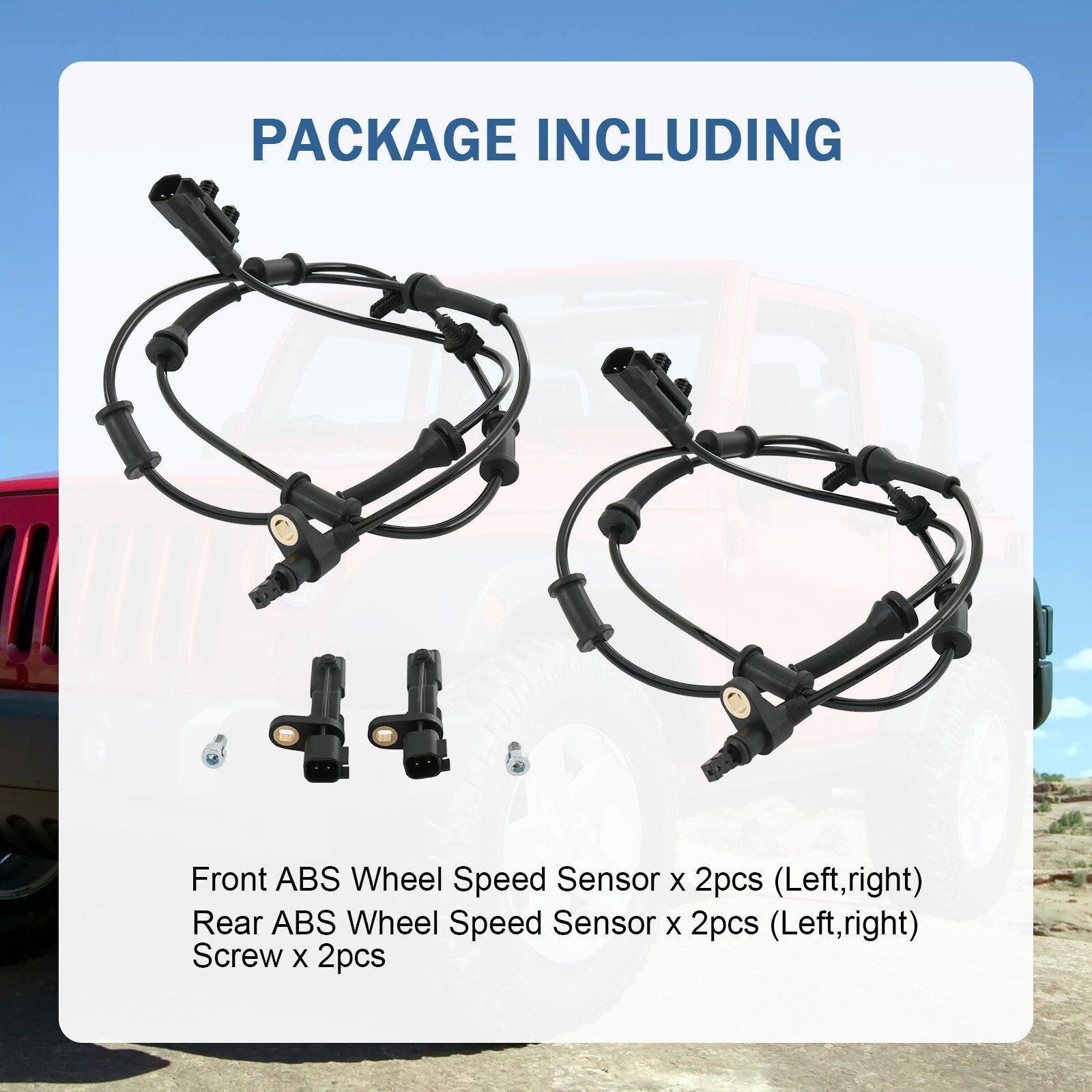 4 PCS Front Rear Left Right ABS Wheel Speed Sensor for 2007-2017 Jeep Wrangler