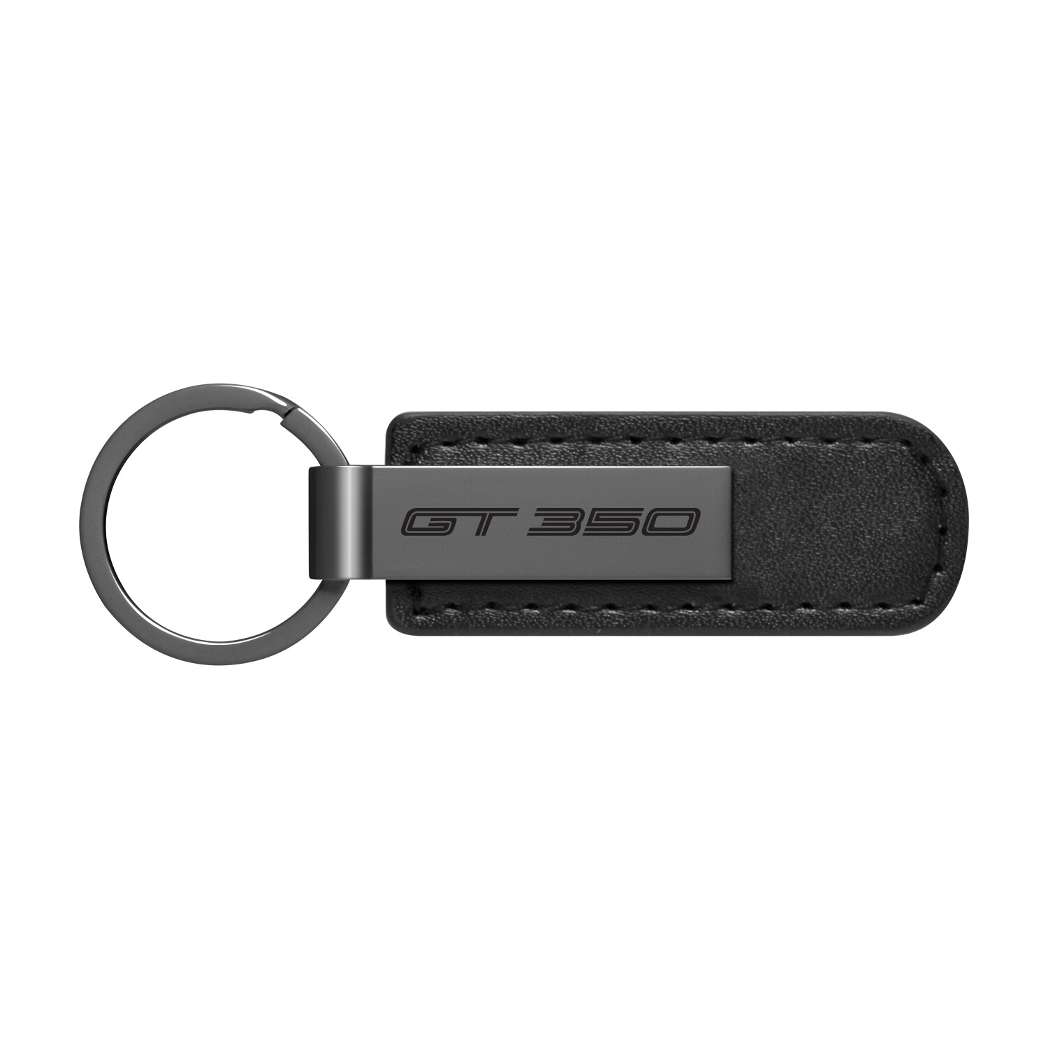 Ford Mustang GT350R Gunmetal Black Metal Plate PU Leather Strap Key Chain