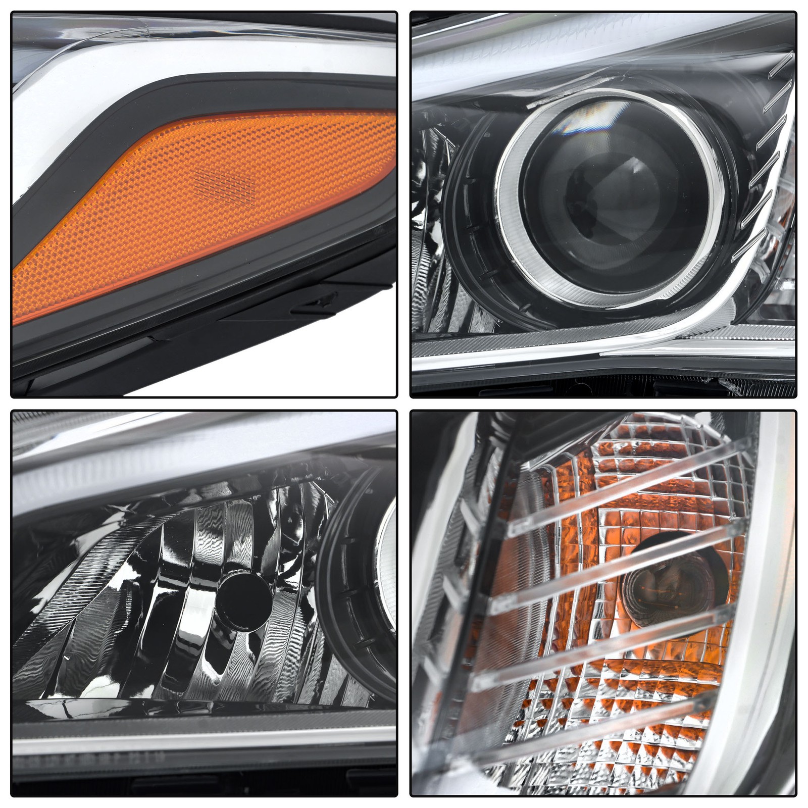 Pair Headlights Assembly Black For 2015-2017 Hyundai Sonata Halogen Clear Lens