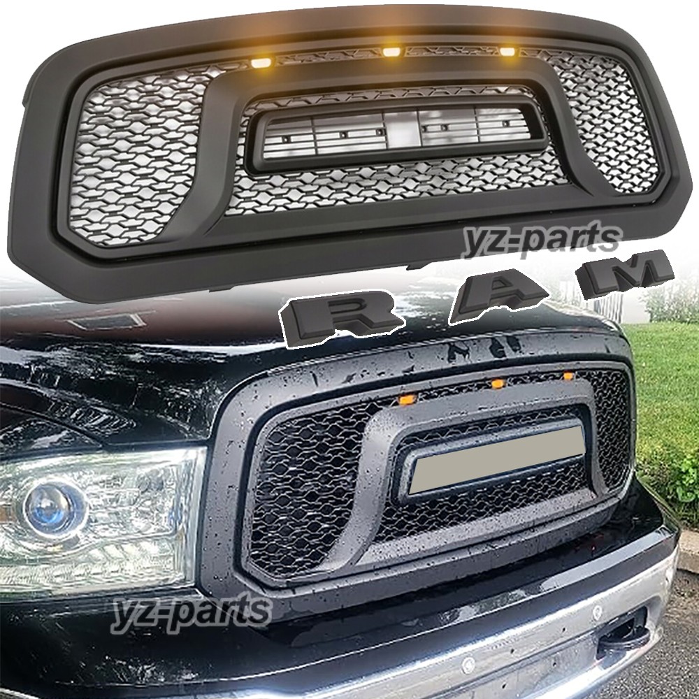 Matte Black Front Grille For 2013-2018 Dodge Ram 1500 Rebel Style W/Letter W/LED