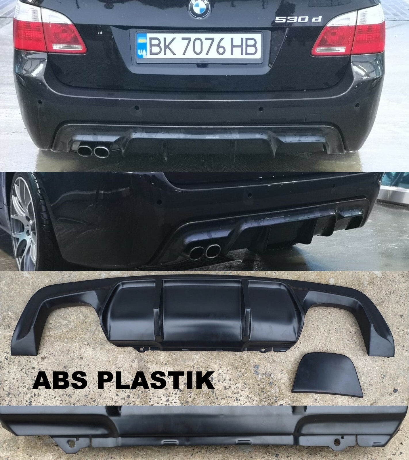 BMW E60 E61 rear bumper diffuser lip spoiler mtech mpacket 1 / 2 / 4 exhaust ABS