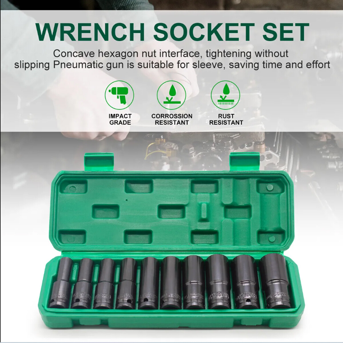 10PCS 1/2″ Deep Impact Socket Set Drive 6 Point Metric Garage Tool 10 – 24mm USA