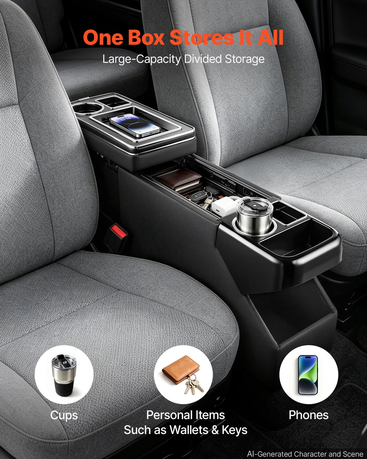 VEVOR Center Console Between Seat Floor Console Storage Box Tools Organizer
