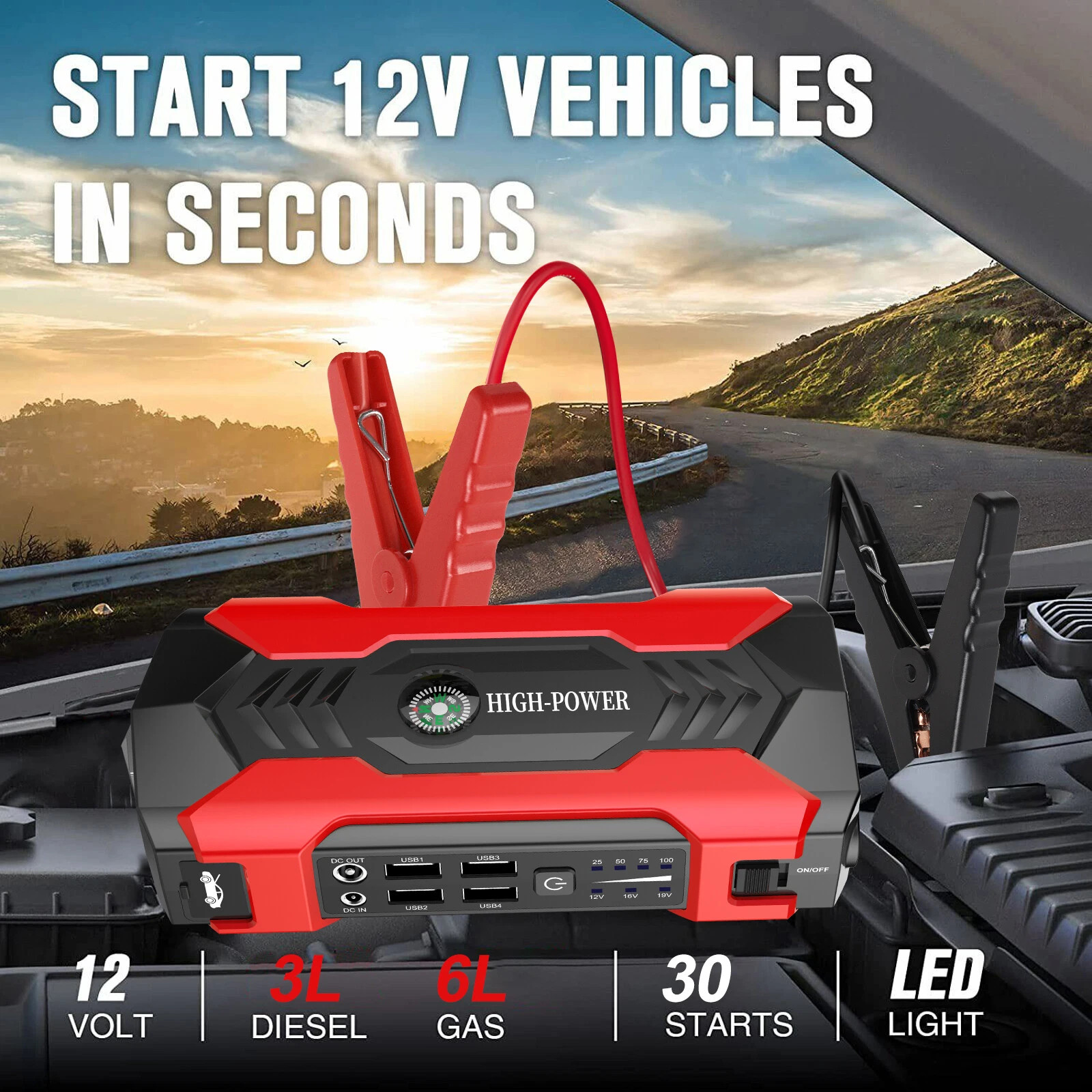 100000mAh Car Jump Starter Booster Jumper Box Power Bank Battery Charger
