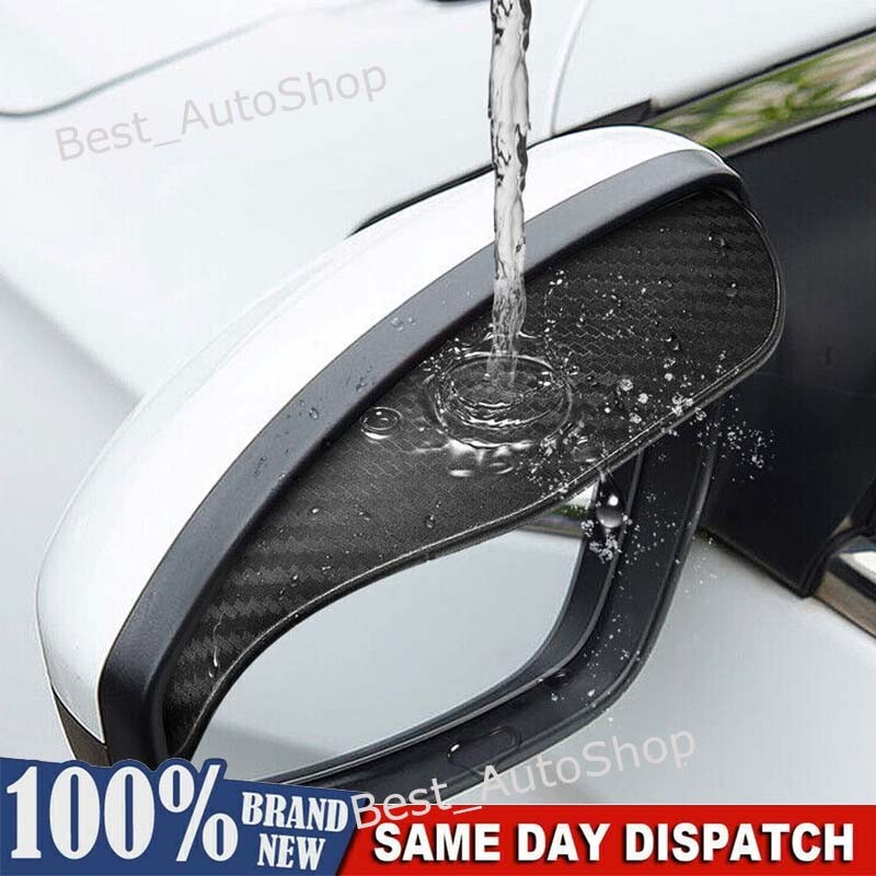 2Pcs Real Carbon Fiber Black Mirror Rain Visor Guard For Car Auto Accessories