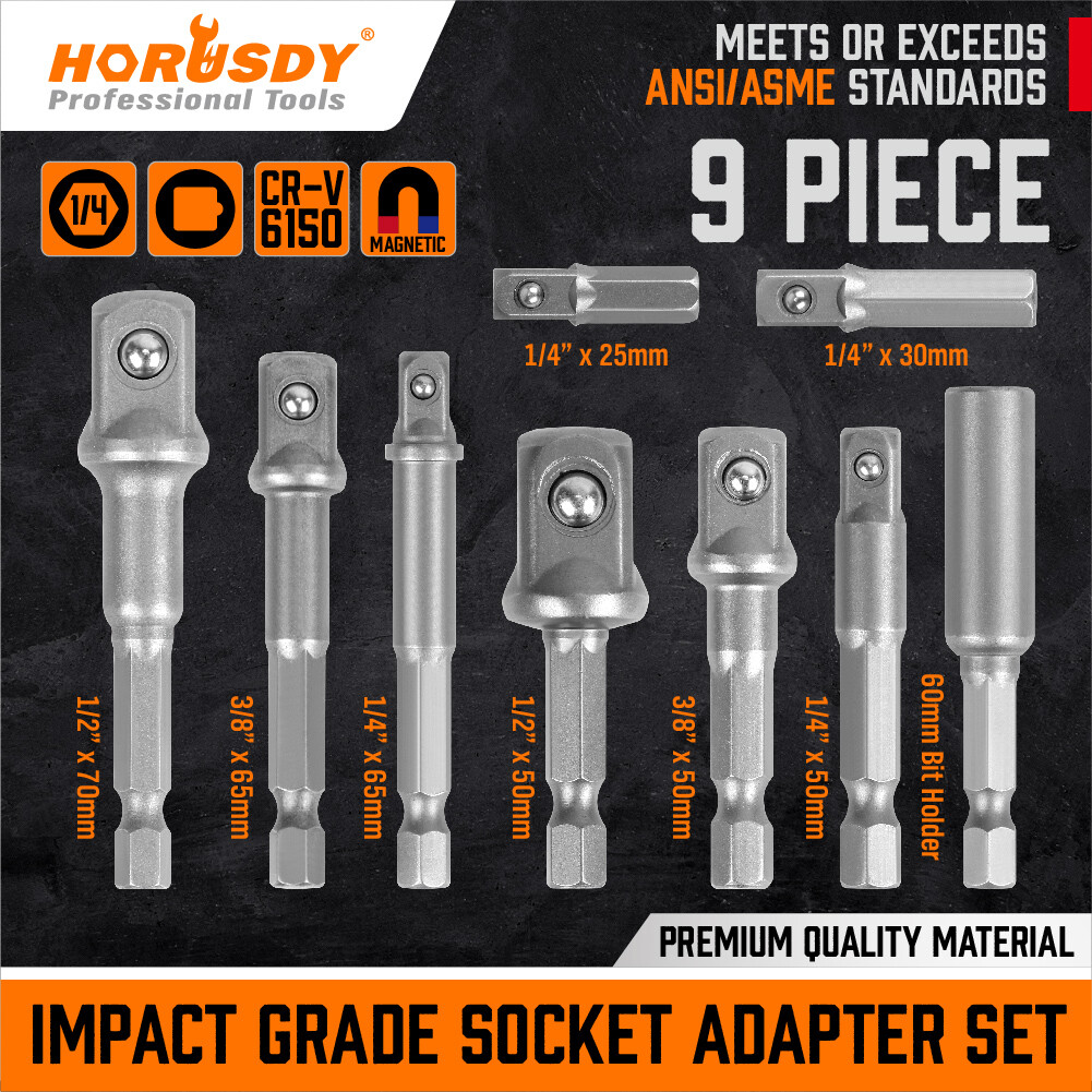 9Pcs Socket Adapter Drill Bits Set Hex Impact Driver Tools 1/4″ 3/8″ 1/2″ Shank