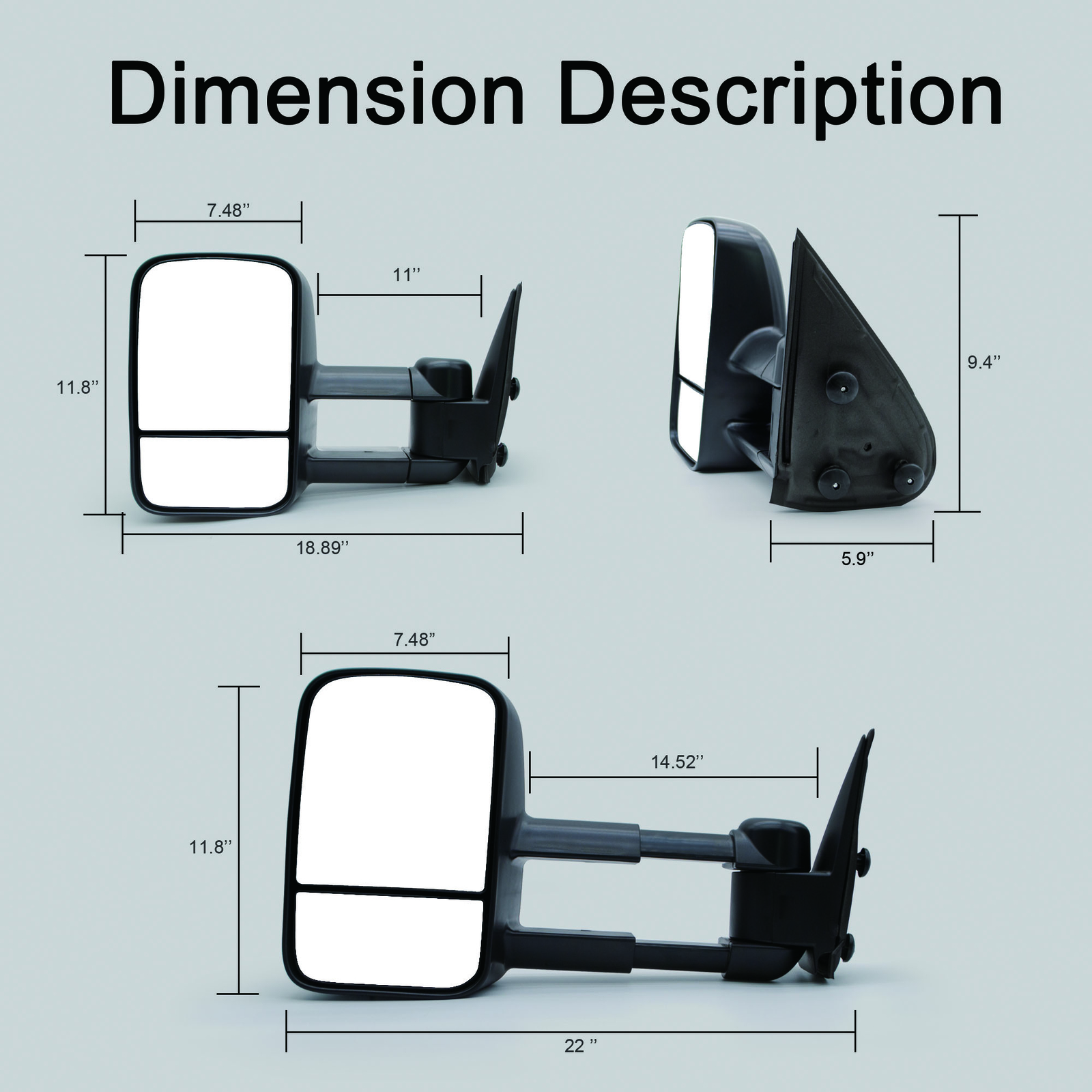 Pair Tow Mirrors Manual Fold Adjustment Fits 2002-06 GMC Sierra 1500 2500 Black
