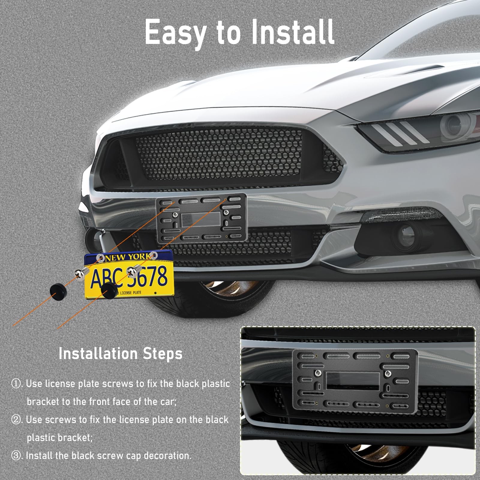 License Plate Bracket Holder- Front License Plate Mounting Kit, Universal Bumper