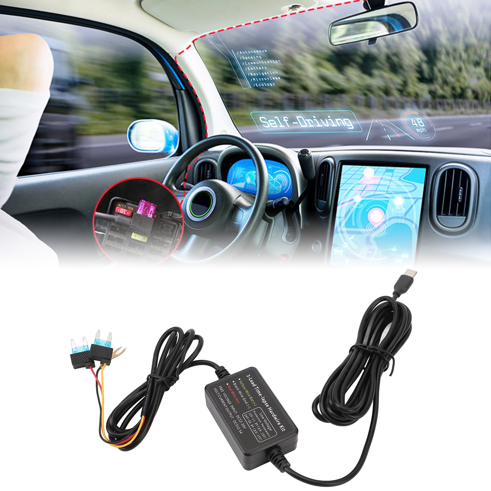Type C Dash Cam Hard Wire Kit 12V‑30V To 5V Dash Camera Power Cord For GPS P SU2