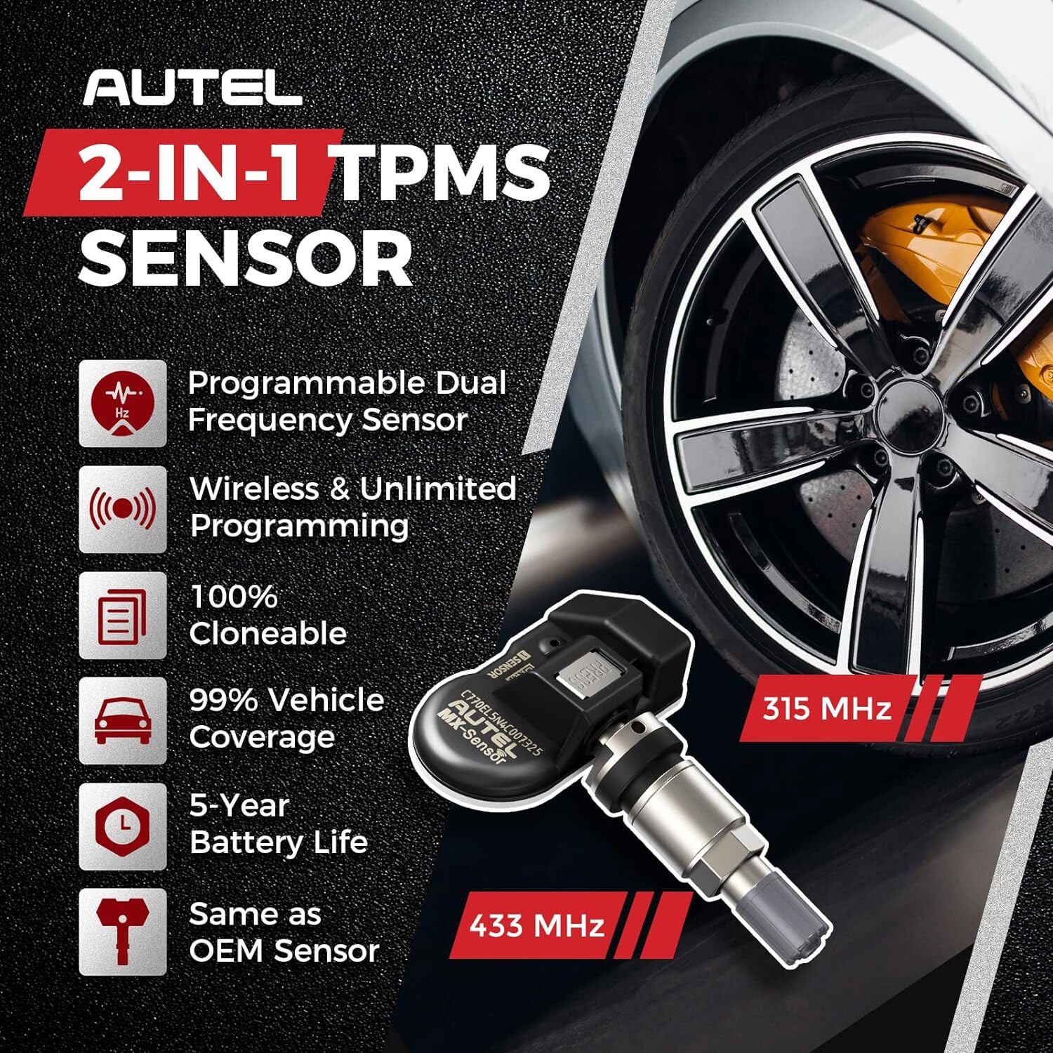 20PCS Autel TPMS MX-Sensor 315MHz & 433MHz 2 in 1 Auto Tire Pressure Sensor