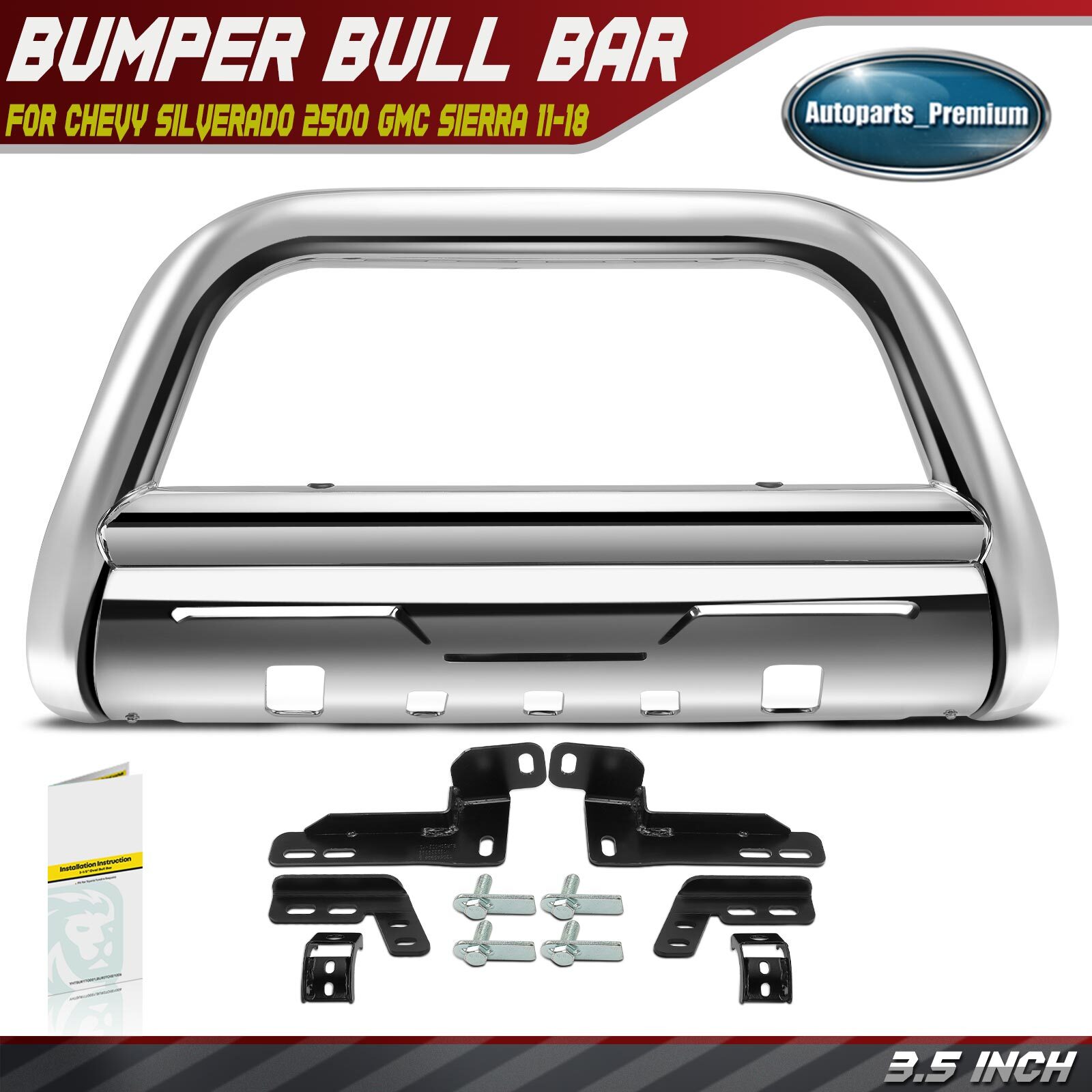 3.5″ S/S Bull Bar Front Bumper Guard for Chevy Silverado 2500 GMC Sierra 11-18