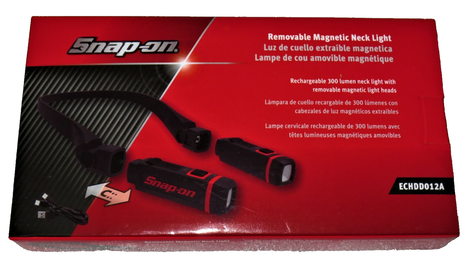 NEW* Snap-on NECK LIGHT Hands-Free Rechargeable with REMOVABLE HEADS, 300 LUMENS