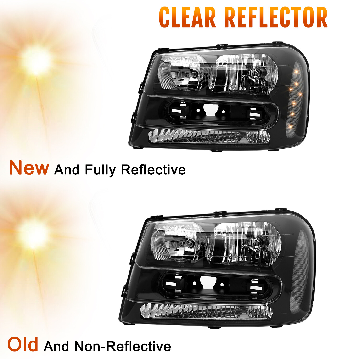 For 2002-2009 Chevy Trailblazer Black Housing Halogen Headlights Headlamps Pairs
