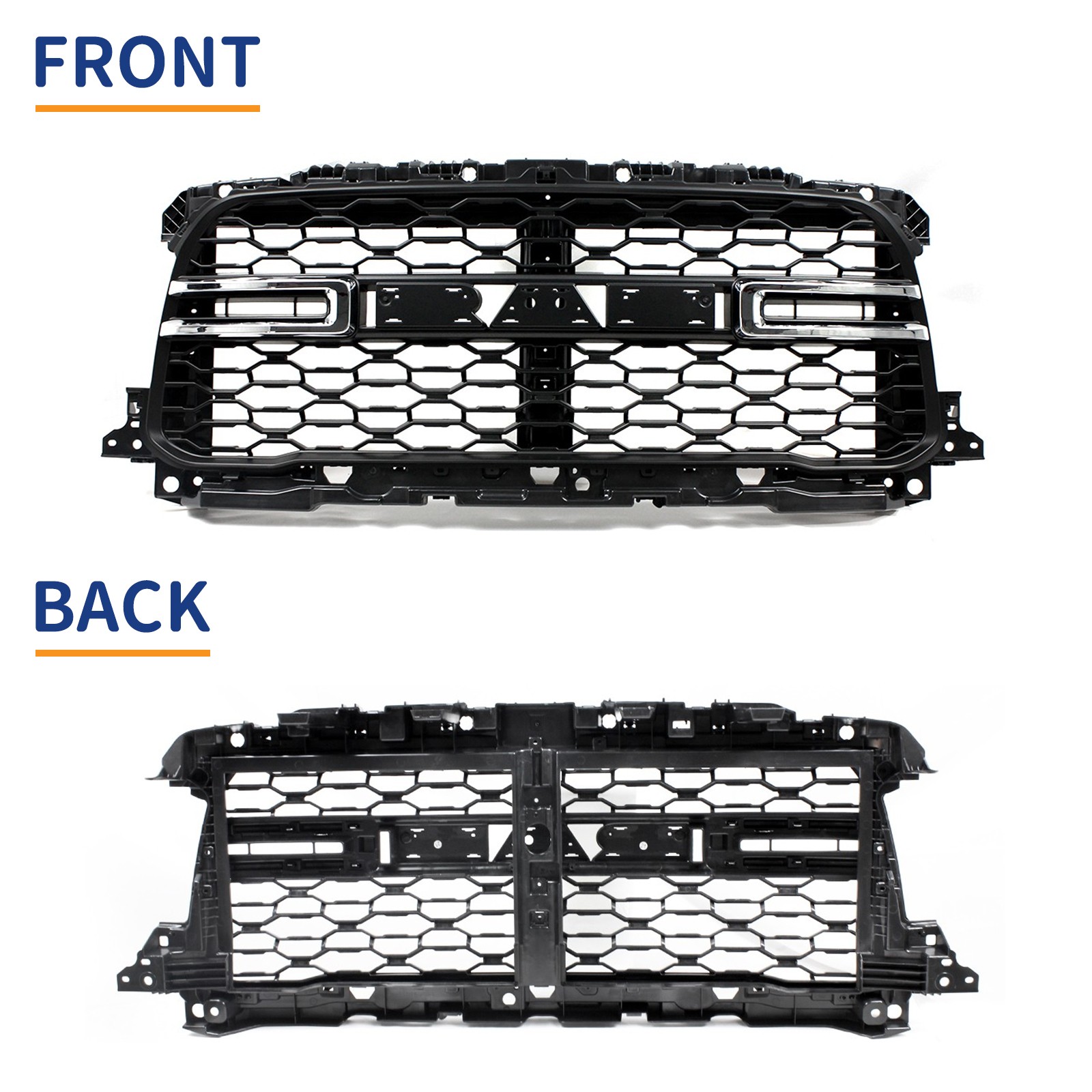Matte Black & Chrome Front Bumper Grille Grill Fit For 2019-2024 RAM 2500 3500