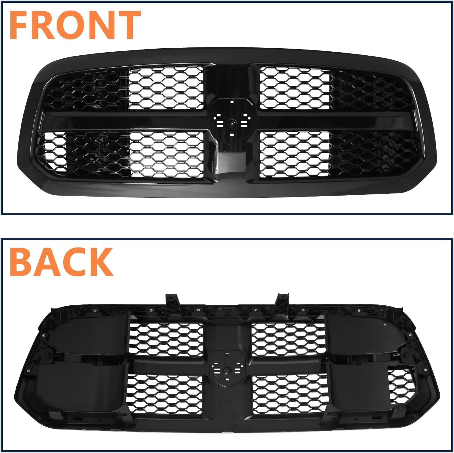 Gloss Black Honeycomb Front Grille For Dodge Ram 1500 2013-2018