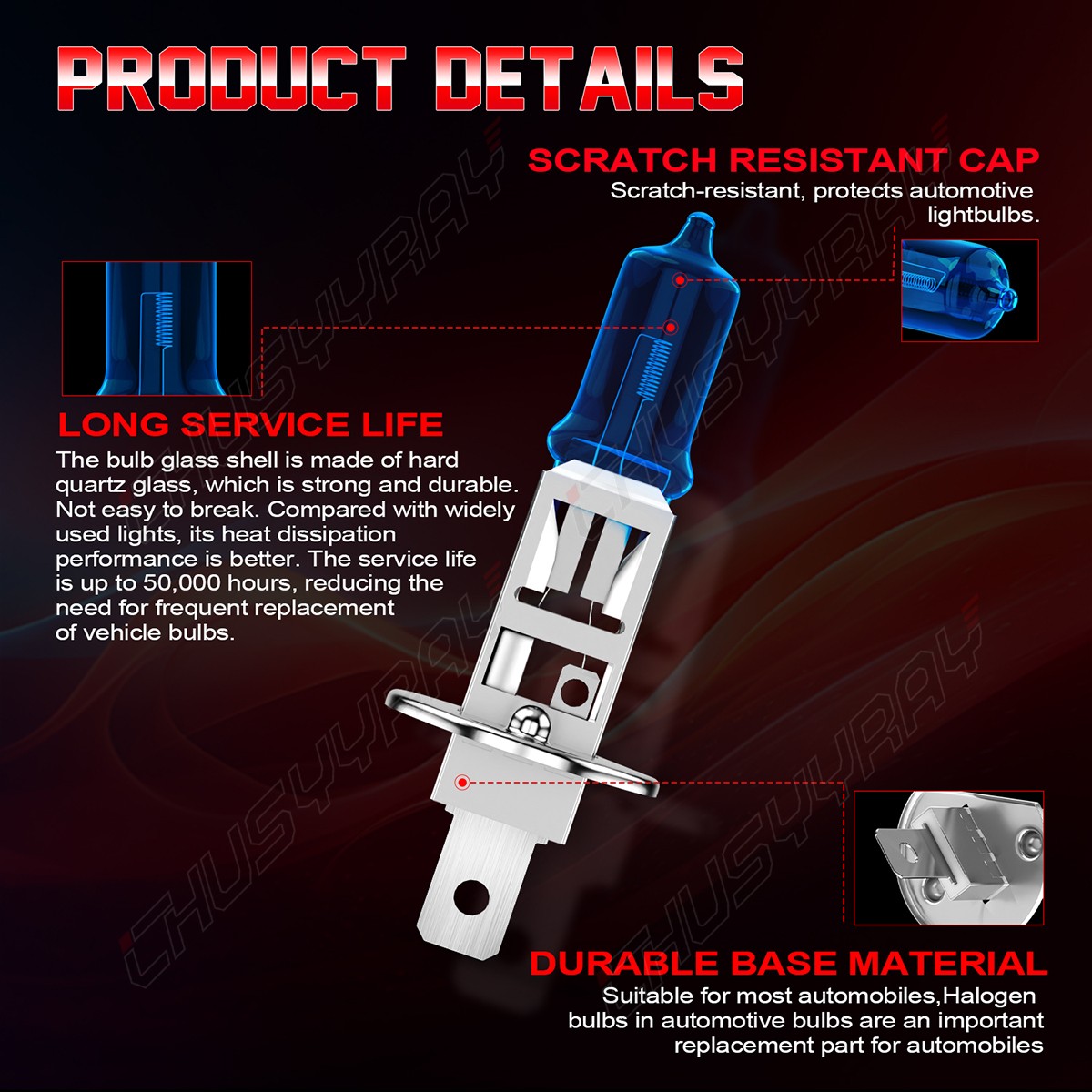 2* H1 Halogen Super White Halogen High Low Beam Headlight Fog Light Bulb 55W 6K