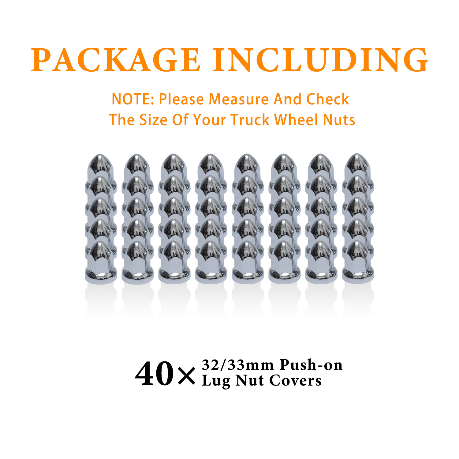 33mm Chrome ABS Plastic Push-on Bullet Lug Nut Covers (Pack of 40)