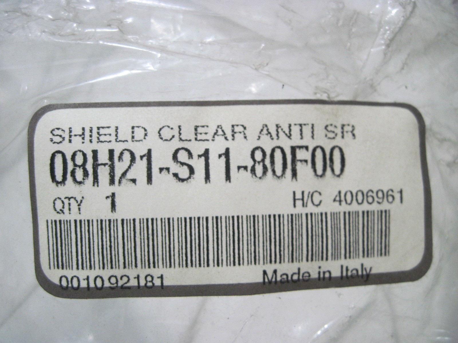 NOS Honda Shield Clear 08H21-S11-80F00 Anti SR Genuine OEM Italy New Old Stock