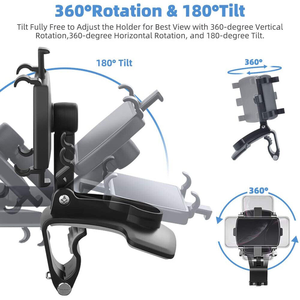 360° Mount Holder Car Dashboard Sun Visor Mirror Stand For Cell Phone iPhone GPS