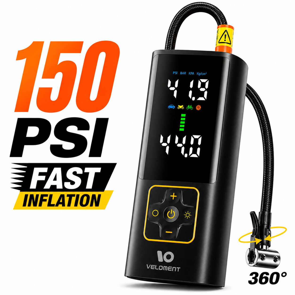Portable Tire Inflator 150PSI Cordless Air Compressor Auto Shut-Off Digital Pump