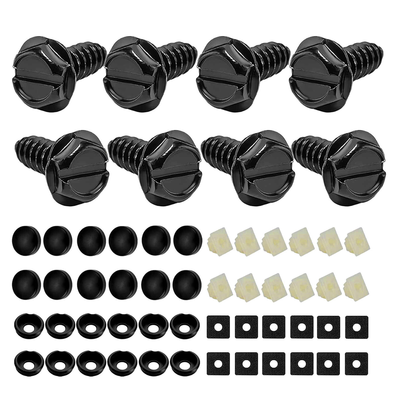 8 PCS Car License Plate Screws Stainless Steel Bolts Caps Fasteners Kit Black