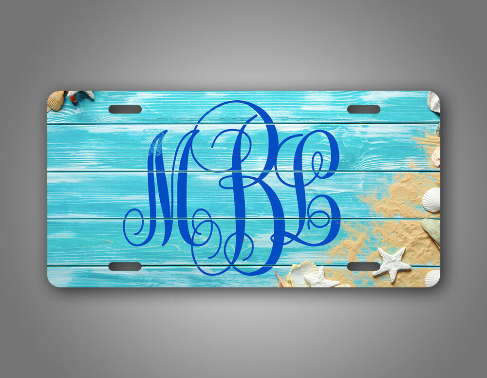Personalized Turquoise Blue Beach Themed Monogrammed License Plate Customized