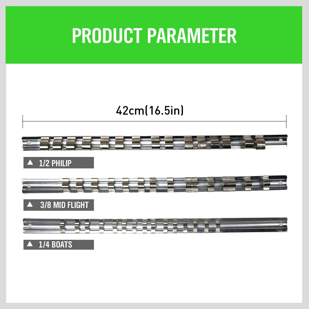 3pc Socket Holder Rail | 1/4″ 3/8″ 1/2″ Rack Mount Steel Drawer Tray Organizer
