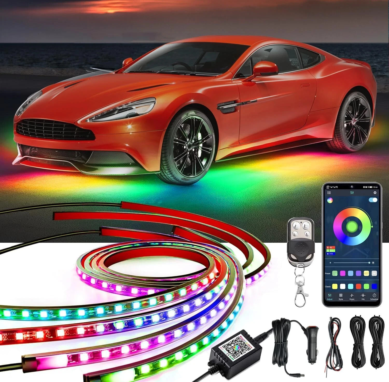 Underglow Car Lights 252 LEDs RGBIC 4 pcs Dream Color Dancing Chasing Strip L…