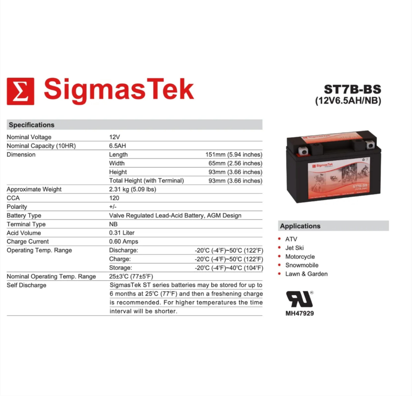 Extreme Battery XTA7B-BS Battery (Replacement) by SigmasTek
