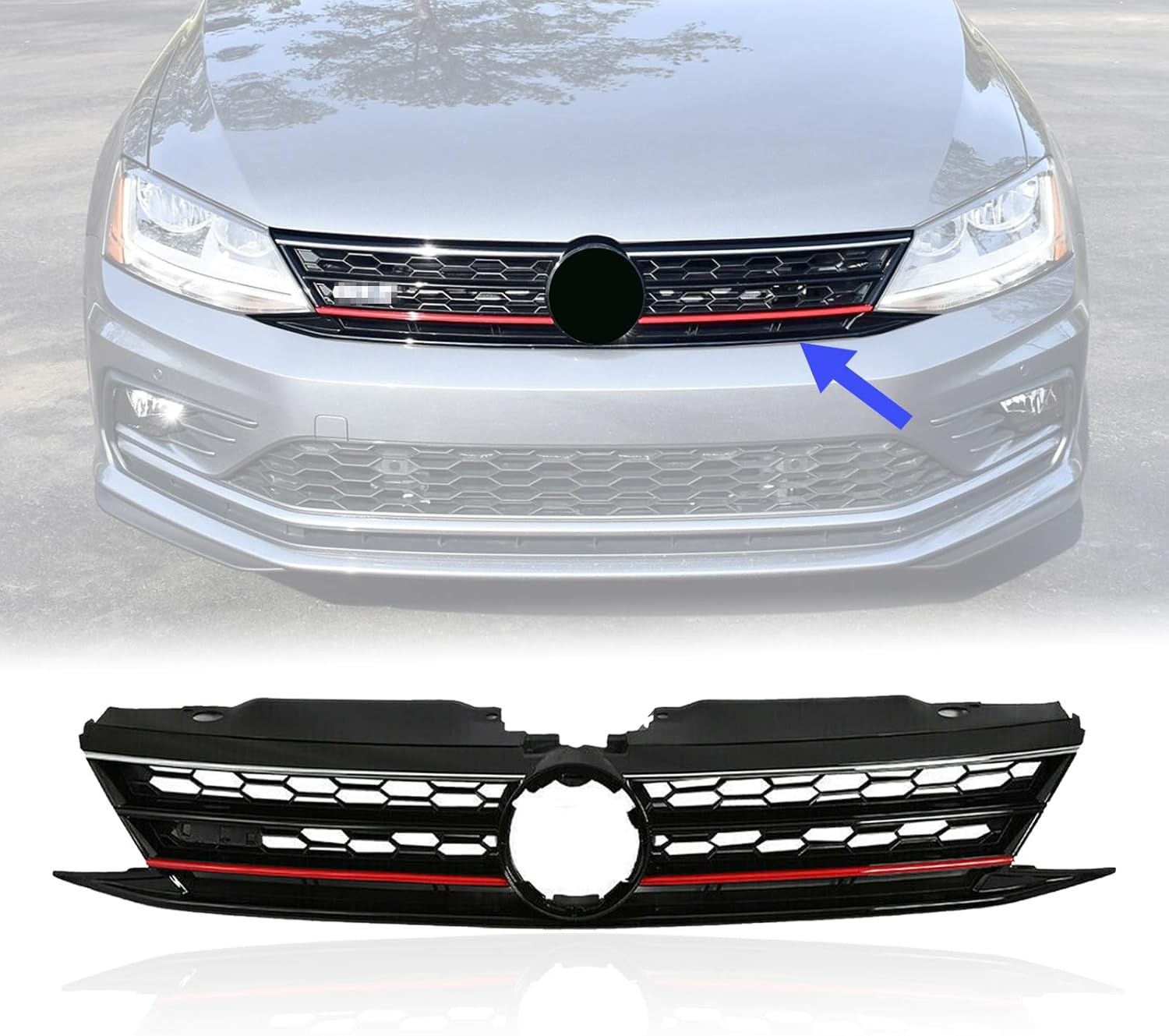 YLT AUTO Fit 2015-2018 For Volkswagen Jetta, Honeycomb Red Trim grille