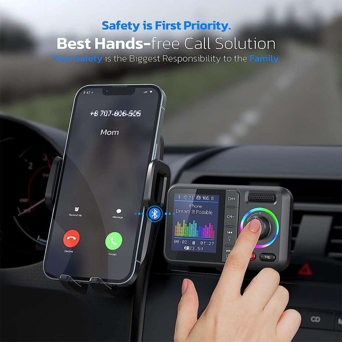 Car FM Wireless Bluetooth Transmitter MP3 Player 2USB Fast Charger Adapter USA~