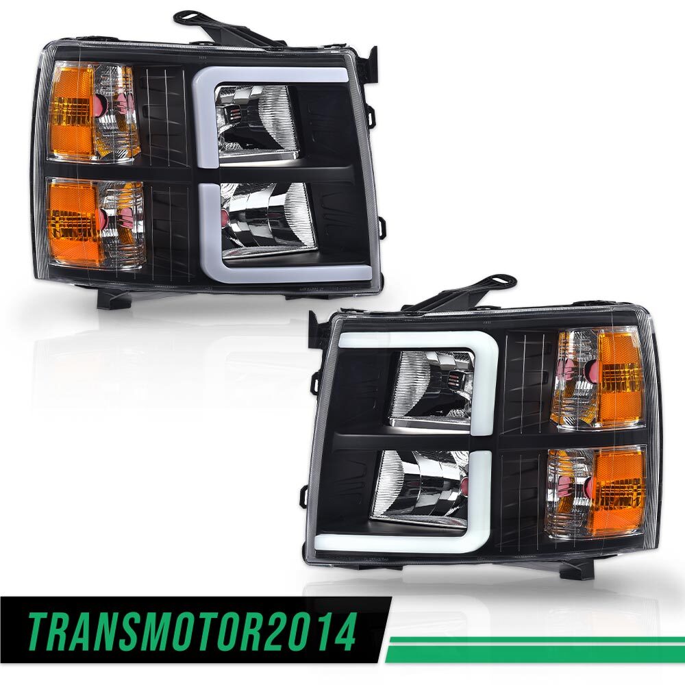 LED DRL Bar Tube Headlights Black Fit For 2007-2013 Chevy Silverado 1500