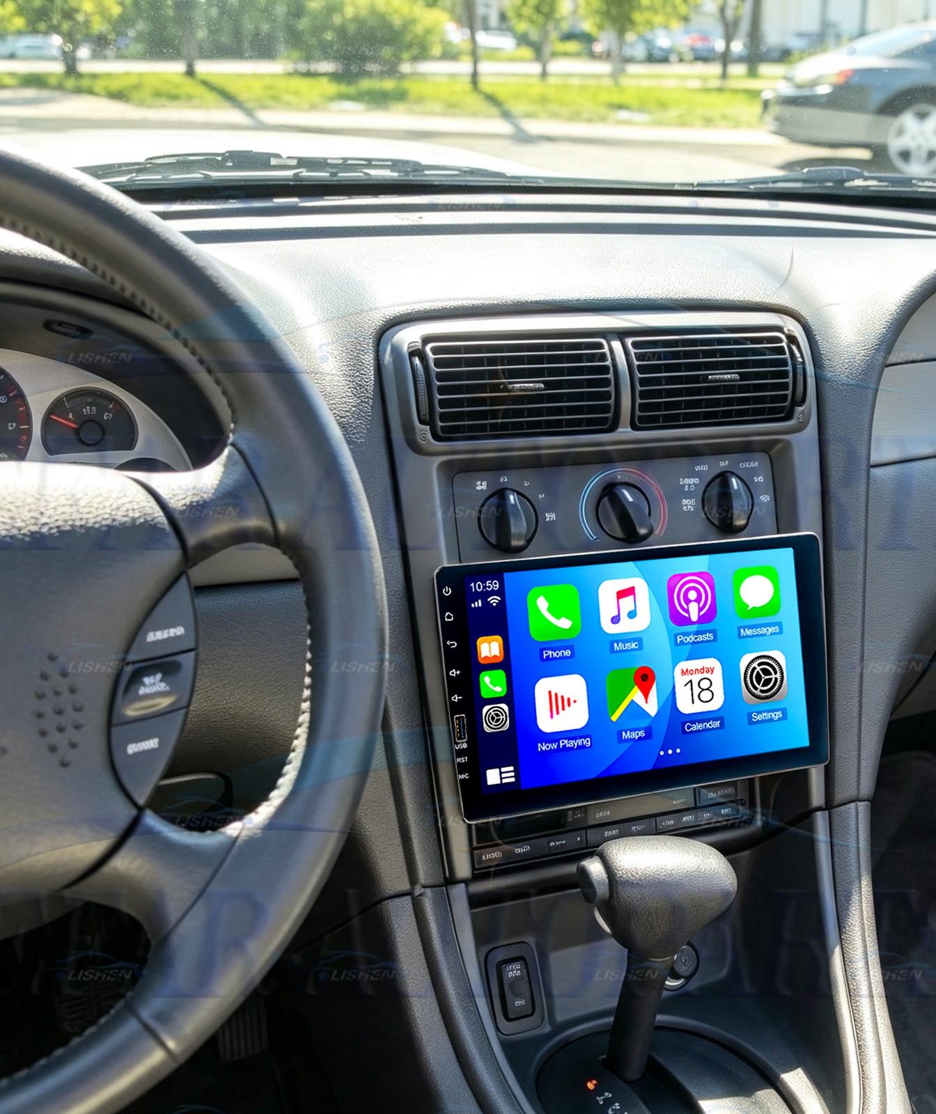 Single 1Din Car Stereo Radio For 1994-2000 Ford Mustang Carplay MP5 Player w/Cam