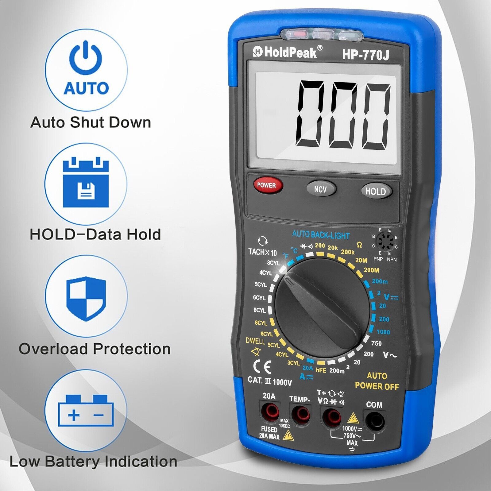 Automotive Digital Multimeter Engine Analyzer Dwell Tach RPM AC DC Volt Meter US