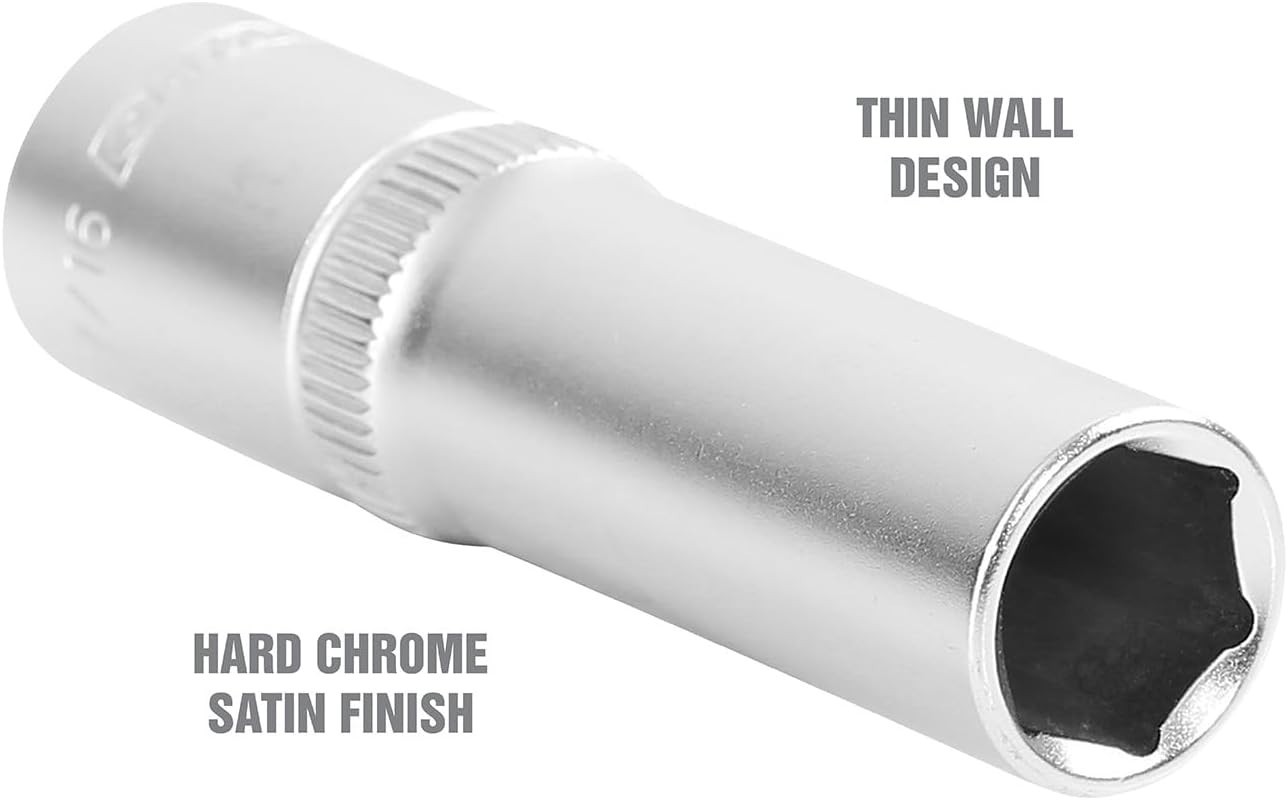 7/16″ SAE Deep Socket, 3/8″ Drive, 22343, Thin Wall, Chrome Finish